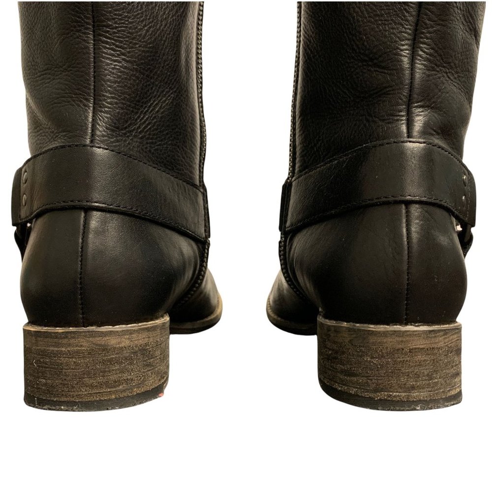 Diba Black Leather Moto Full Zip Knee High Boots Size 7 - Picture 6 of 14